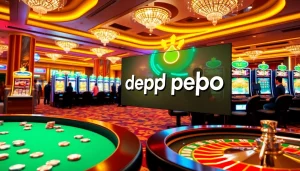 Pemain menikmati permainan seru di mesin slot depo pulsa dalam suasana kasino mewah.