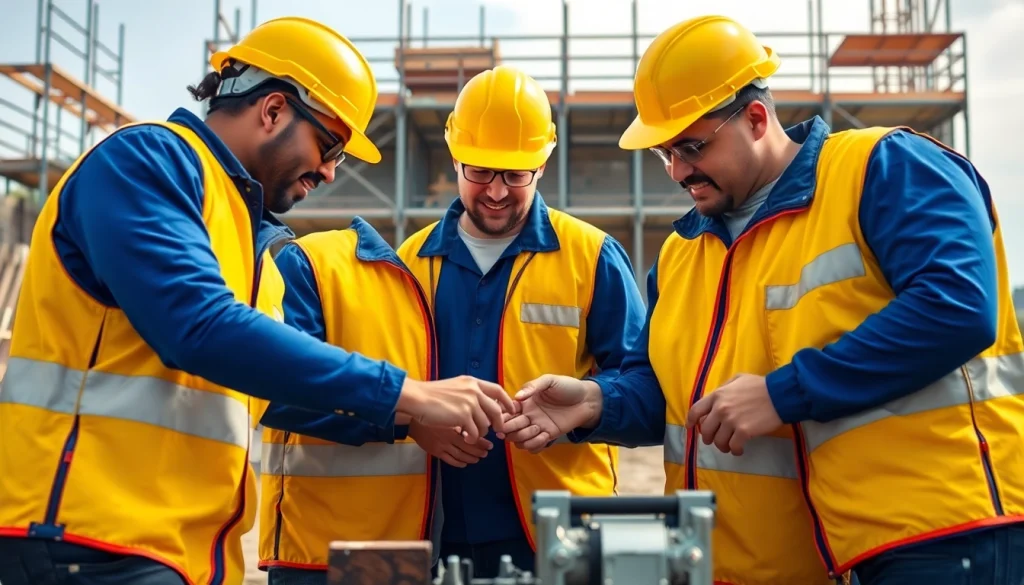 Construction training programs showcasing professionals collaborating on-site, emphasizing skill development.