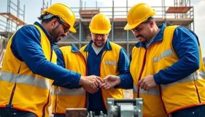 Construction training programs showcasing professionals collaborating on-site, emphasizing skill development.