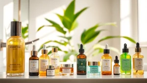 Kosmetika odos priežiūros produktai gražioje vonioje.