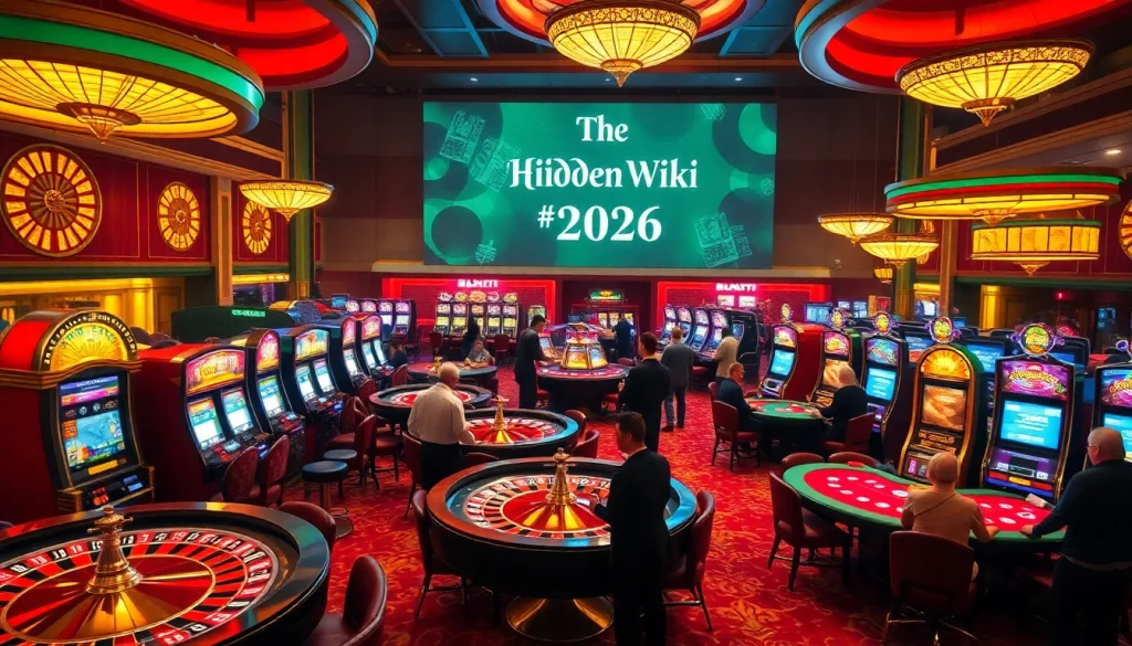 The hidden wiki 2026 showcases vibrant casinos filled with excitement, roulette wheels, and luxurious slot machines.