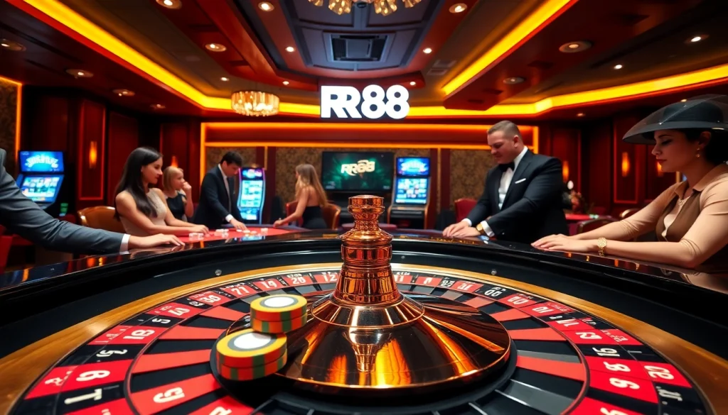 Experience the thrilling environment of RR88 with players at a vibrant casino table.