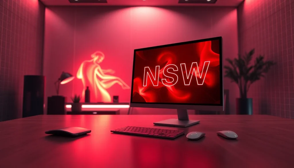 AI NSFW image generation interface showcasing vibrant creative designs in a modern workspace.