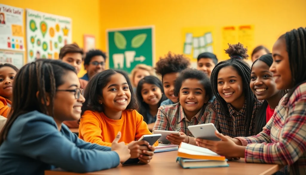 Dynamic classroom scene showcasing education through collaboration and diversity.