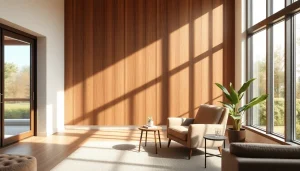 Elegant living room featuring a wood panel accent wall that adds warmth and charm.