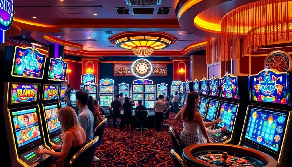 Gamblers enjoying a vibrant pragmatic slot experience in a luxurious casino setting.