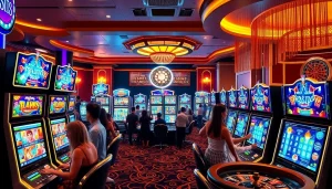 Gamblers enjoying a vibrant pragmatic slot experience in a luxurious casino setting.