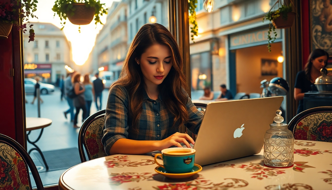 Inspiration in action: young woman using image to prompt AI at a Parisian café.