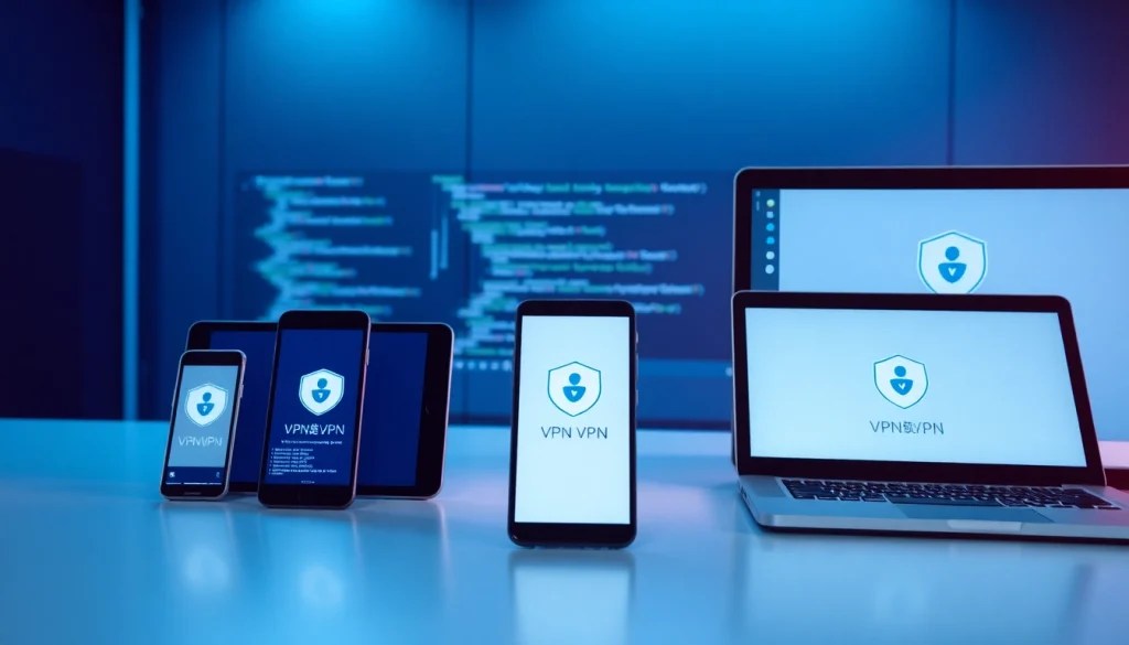 现代工作空间中多设备显示的快连 VPN 界面