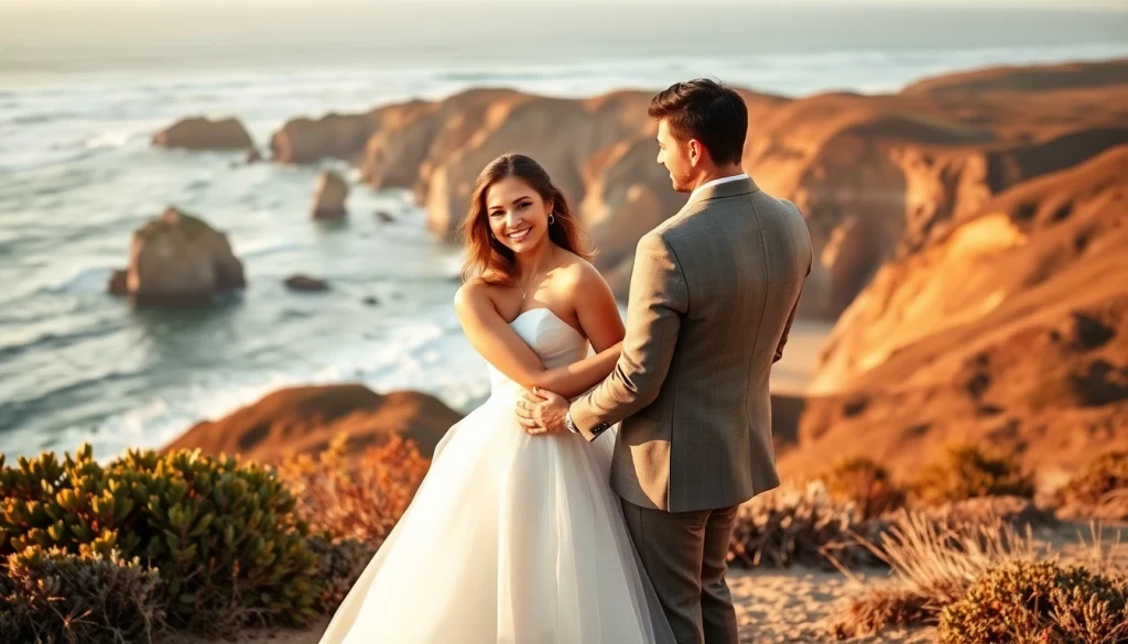 Big Sur wedding photographer captures a romantic newlywed couple with a dramatic ocean backdrop.