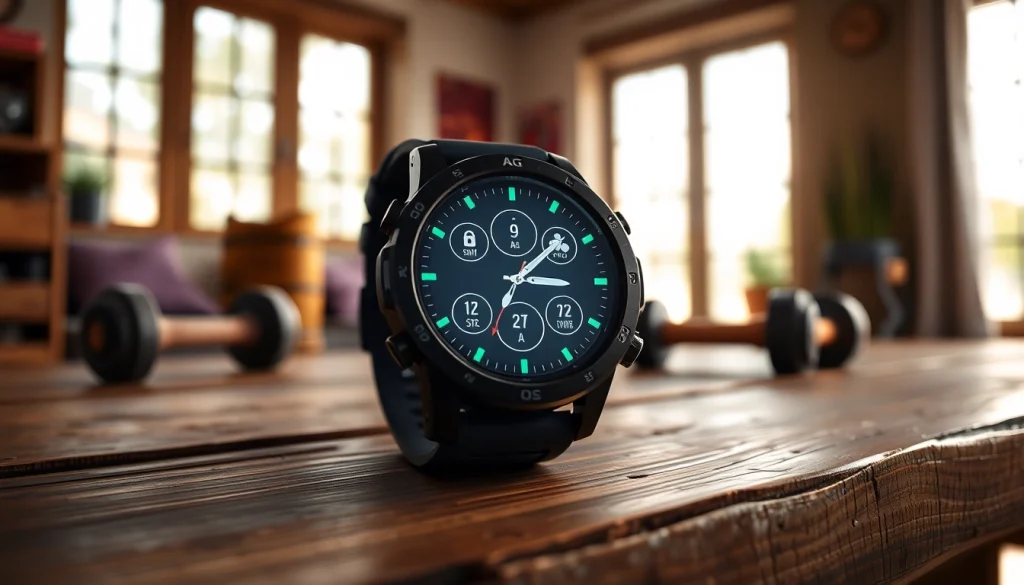 Showcasing the Explorer Plus GPS Smart Watch highlighting its sleek design and vibrant interface.