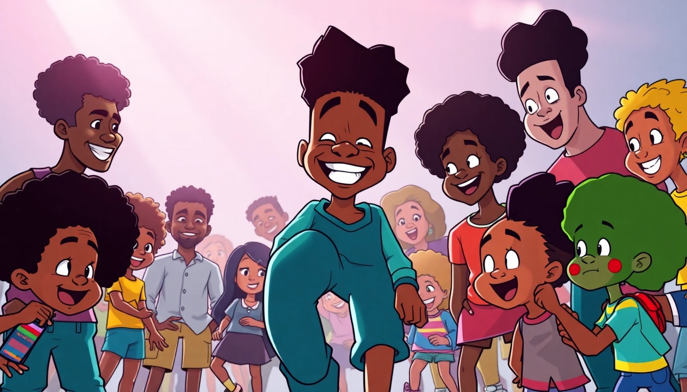 A colorful representation of African American cartoons featuring iconic characters promoting diversity and creativity.