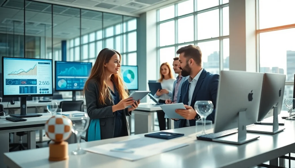 A professional office scene showcasing 슈어맨's commitment to trusted gambling verification services.