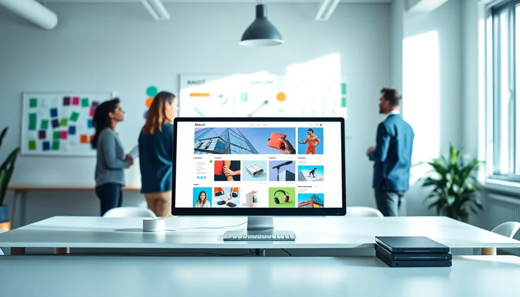 Creating an engaging ecommerce website design essex with a collaborative design team in a bright office.