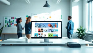 Creating an engaging ecommerce website design essex with a collaborative design team in a bright office.