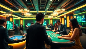 활기찬 플레이어와 역동적인 디지털 인터페이스가 있는 현대 카지노사이트에서의 매력적인 바카라 게임 세션.