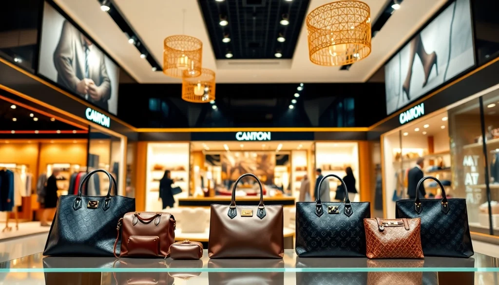 레플리카 쇼핑몰의 다양한 고급 패션 제품이 돋보이는 현대적인 쇼핑몰 장면.